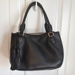 J. Crew Black Peyton Pebbled Leather Satchel Bag With Detachable Tassel Detail